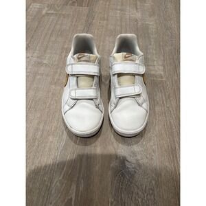 Nike Court Royale Sneakers White Gold Hook and Loop Strap Youth Size 1.5